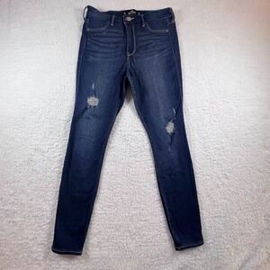 Hollister Women's Blue Jean Leggings Size 5 Distressed Dark Wash Jeans 27W 28L